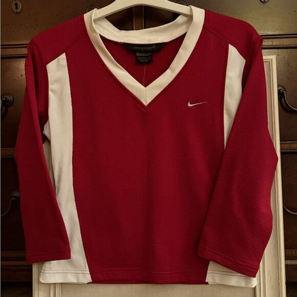 Nike Sphere Women Maroon Red /  White V Neck Long Sleeve Athletic T-shirt M NWT - Picture 1 of 9